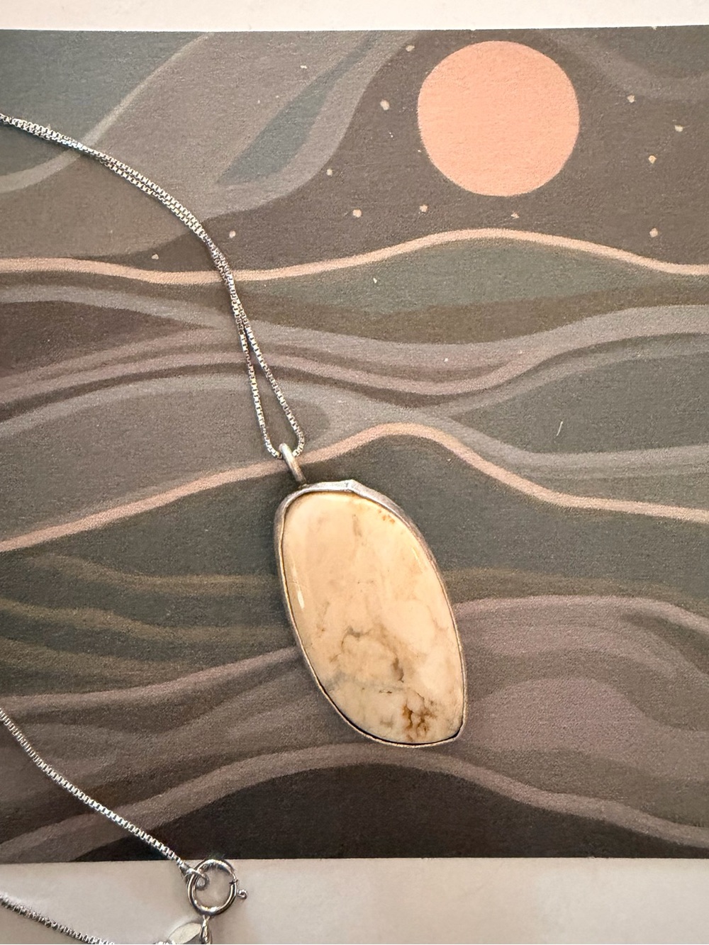 Cream Jasper Pendant Necklace with Silver Bezel